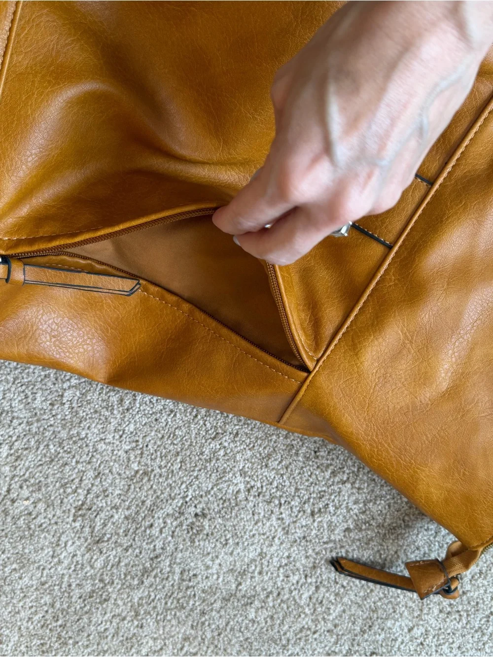 Camel Faux Leather Fold-Over Backpack/ Convertible Laptop Travel Bag.